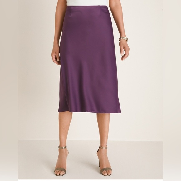 CHICO’S Solid Satin Bias-Cut Skirt - Picture 1 of 2